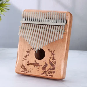 Kalimba 21 keys in solid beech wood - Asian boat and crane motif