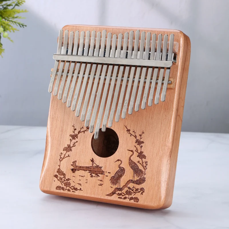 Kalimba 21 keys in solid beech wood - Asian boat and crane motif