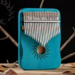 Kalimba 21 lames en bois d'érable massif bleu - Motif soleil