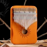 Kalimba 21 lames en bois d'érable massif - couleur bois clair - Motif soleil