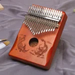 Kalimba 17 lames en bois - couleur bois retro - Motif dragon et phénix