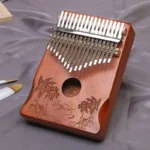 Kalimba 17 lames en bois retro - Motif palmiers et nature