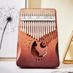 Kalimba 17 keys mahogany - Cat and starry moon motif